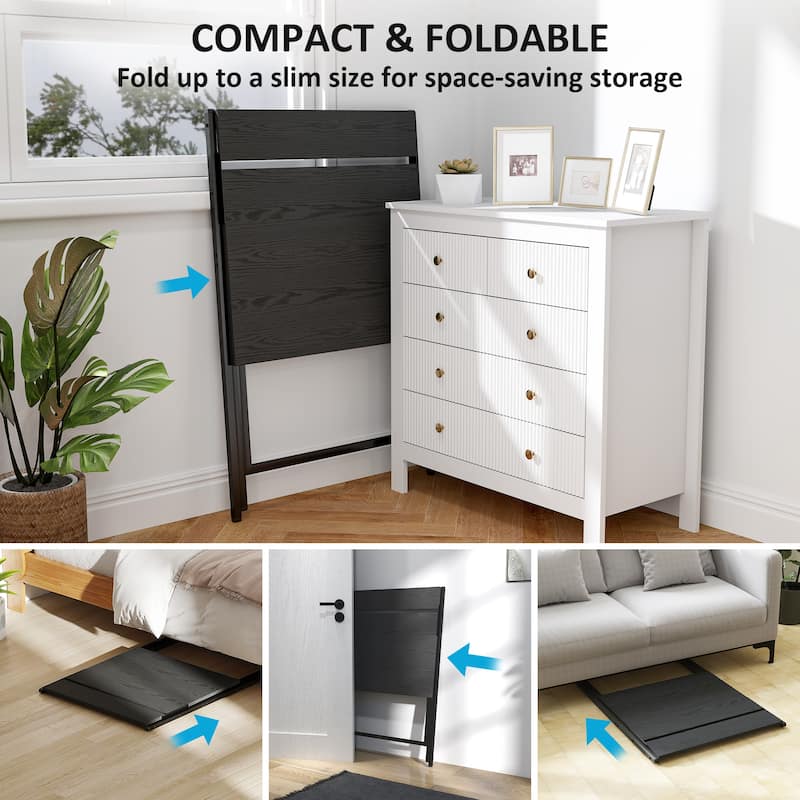 Folding Desk with Monitor Shelf Compact Space Saving Workstation for Home Office