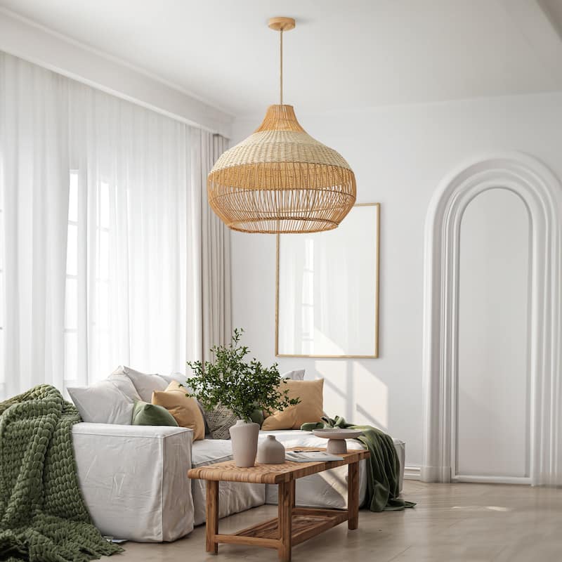 Beatrice Rattan Pendant Light - Natural Dome 1-Light Handwoven Hanging Light For Modern, Transitional, Farmhouse Room Decor