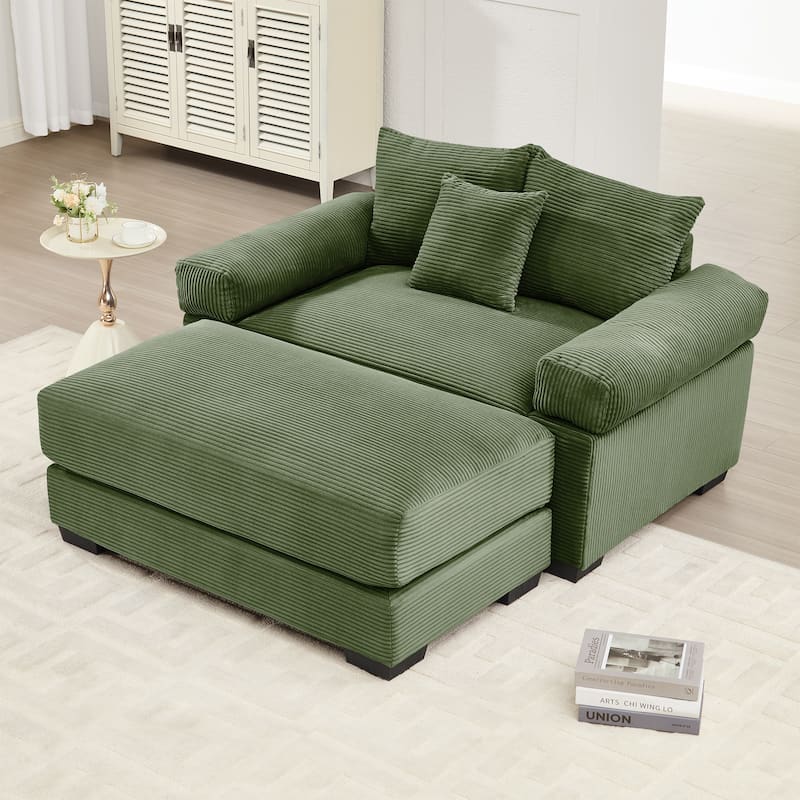 GDFStudio - Soft Corduroy Fabric 1-Seater 54.3" Sofa Chair with Ottoman