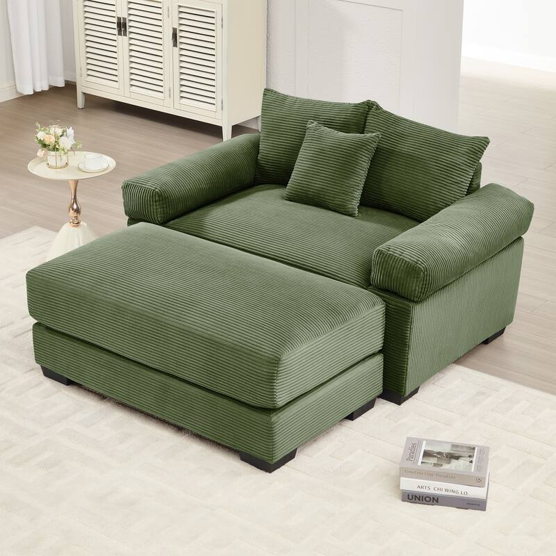 Roomfitters 54.3" Oversized Cloud Modular Sofa & Ottoman, Corduroy Deep Seat Couch with Thick Armrests