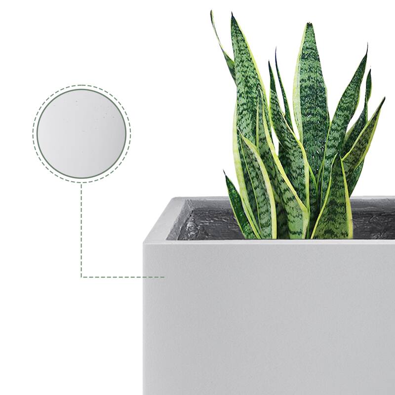 Plantara 20" H Solid White Concrete Square Plant pot, Tall Flower pot with Drainage Hole, Modern Garden planter for Outdoor
