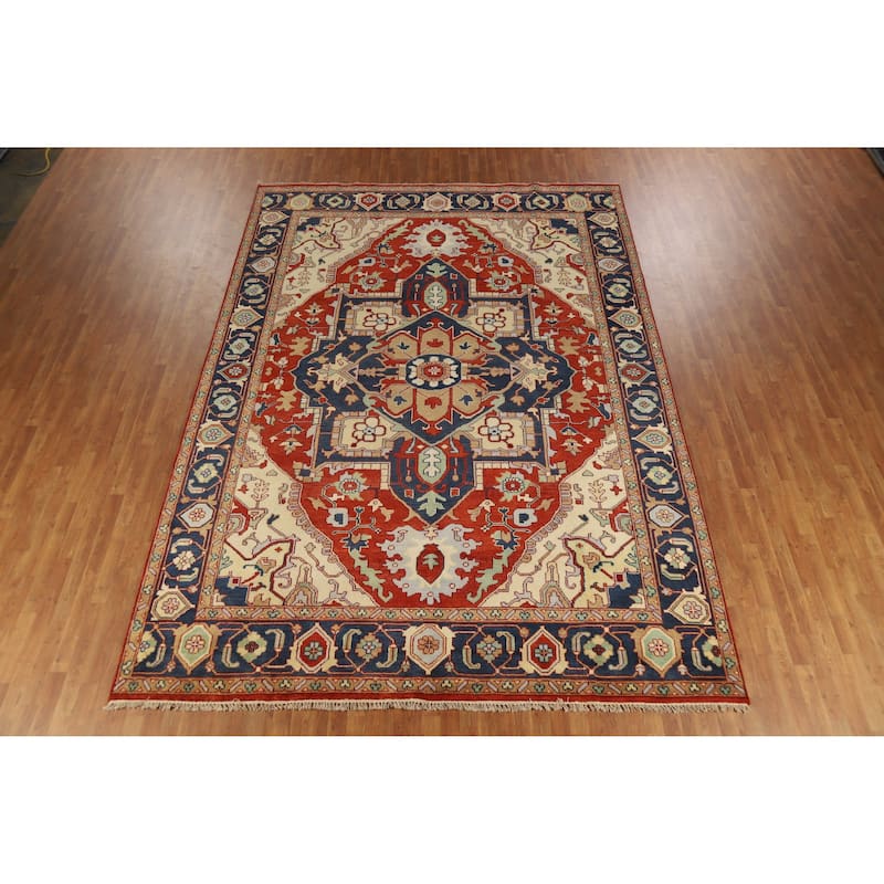 Geometric Heriz Serapi Indian Handmade Wool Carpet - 9'9" x 13'7"