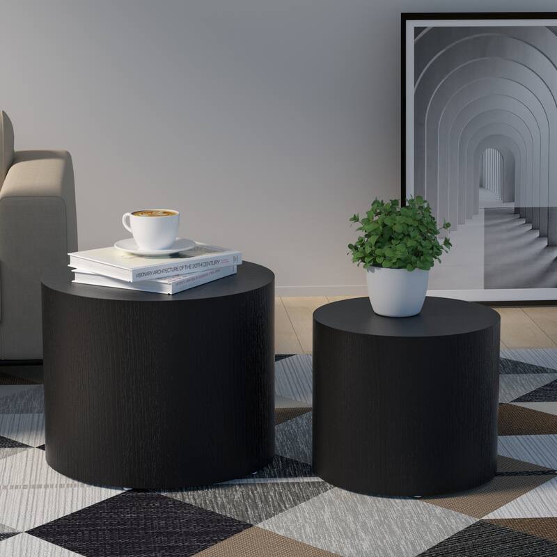 Black MDF 2-Piece Table Set - Ash/Oak/Walnut Veneer for Living Room & Office