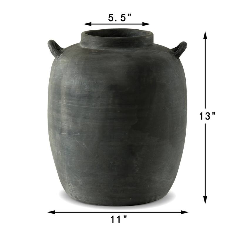 13 Inches High Earthy Gray Vase with Two Handles