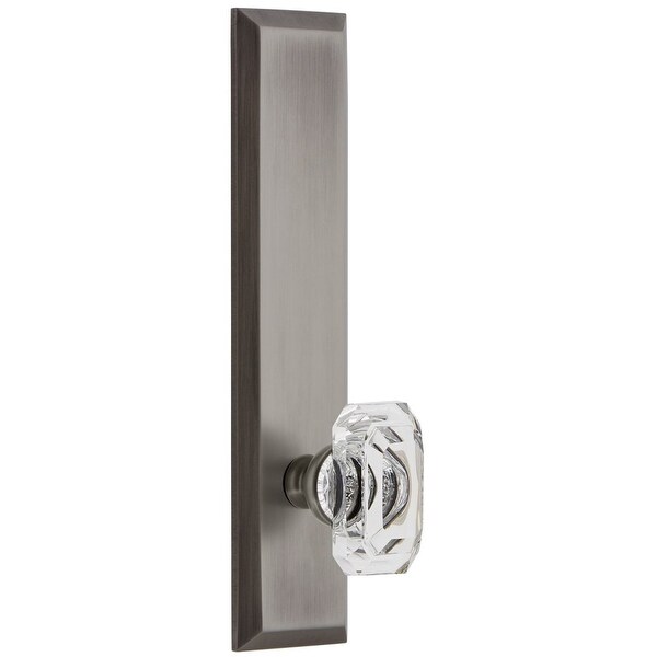 Grandeur FAVBCC_TP_PRV_238_LH Fifth Avenue Solid Brass Rose Left Handed Tall Plate Privacy Door Knob Set with Baguette Clear