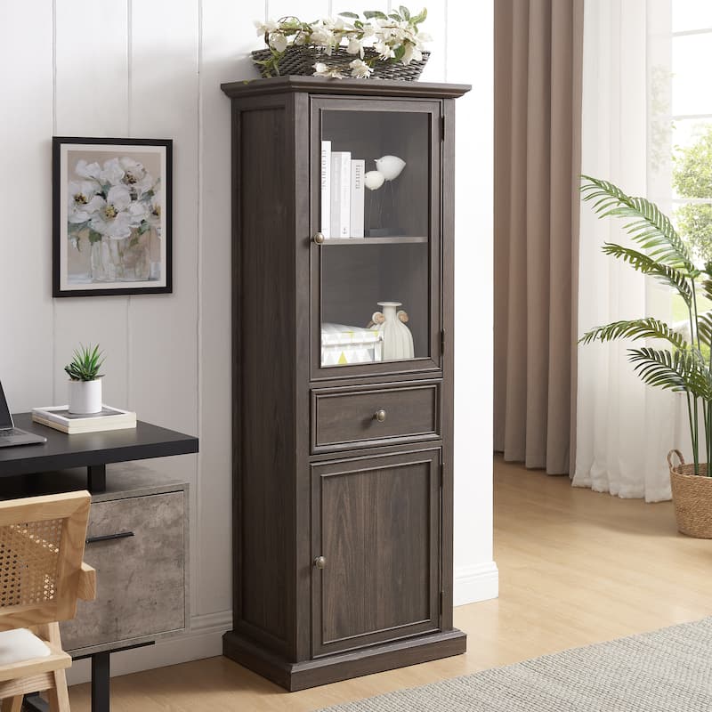 GDF Studio - Modern Tall Storage Cabinet with Drawer and Glass Doors.