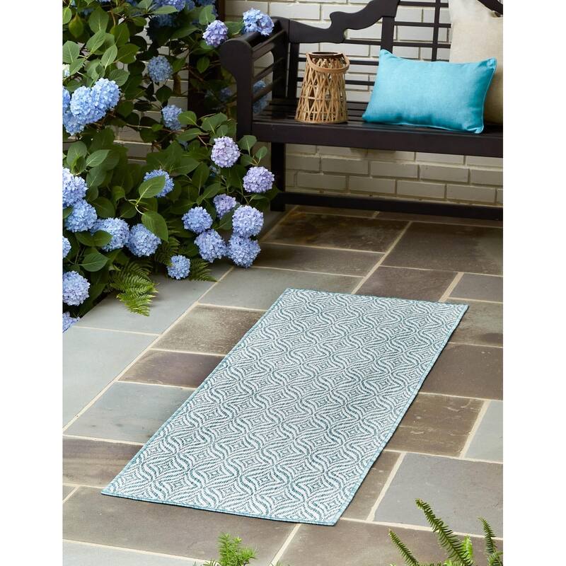 Outdoor Khence Collection Area Rug - Aqua - 2'x6'
