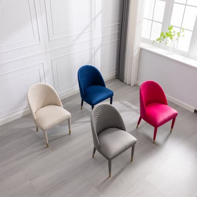 Velvet Upholstered Ripple Thread Leisure Single Dining Chair with Solid Wood Foot（set of 2）