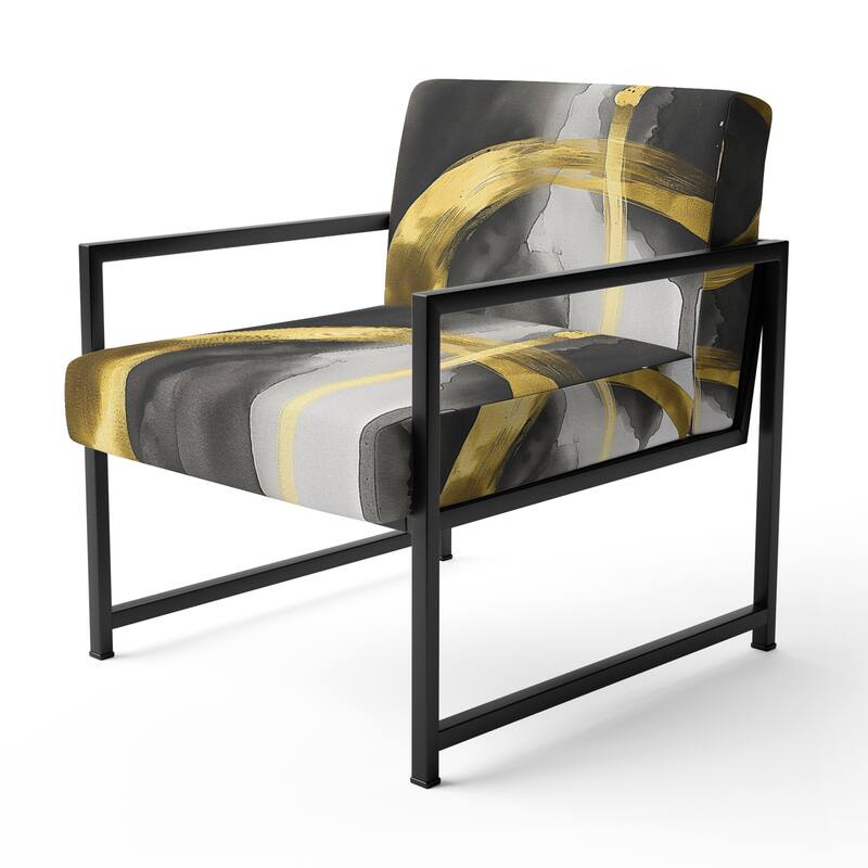 Designart "Mettalic Indigo And Gold II" Upholstered Abstract Accent Chair - Glam Arm Chair For Living Room