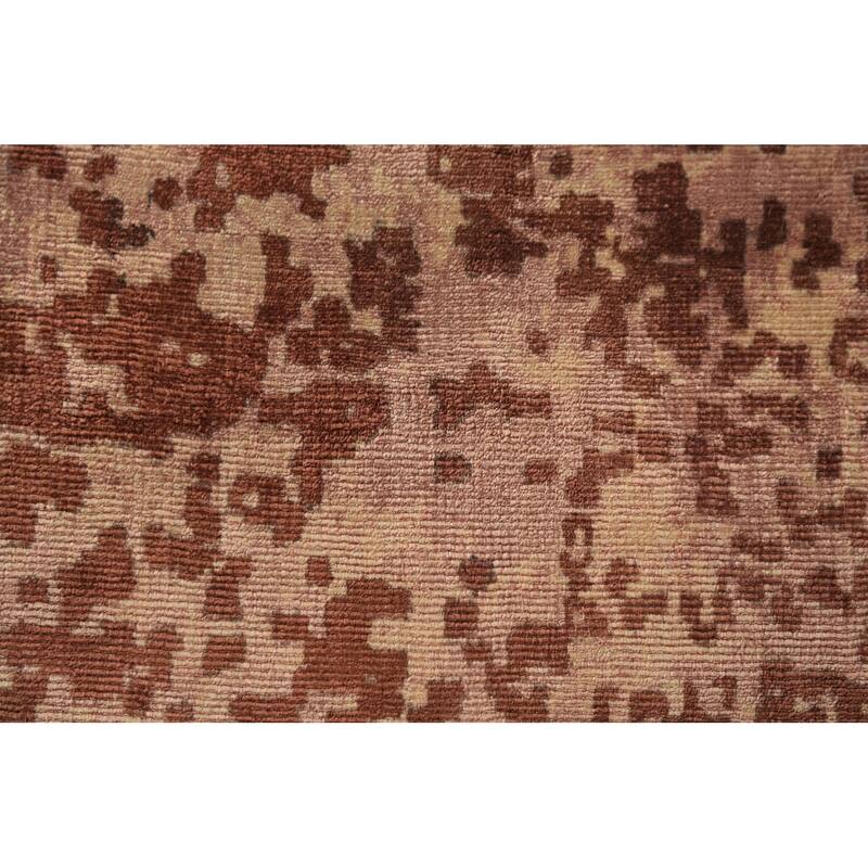 Contemporary Abstract Indian Area Rug Handmade Brown Wool Carpet - 6'8"x 9'10"