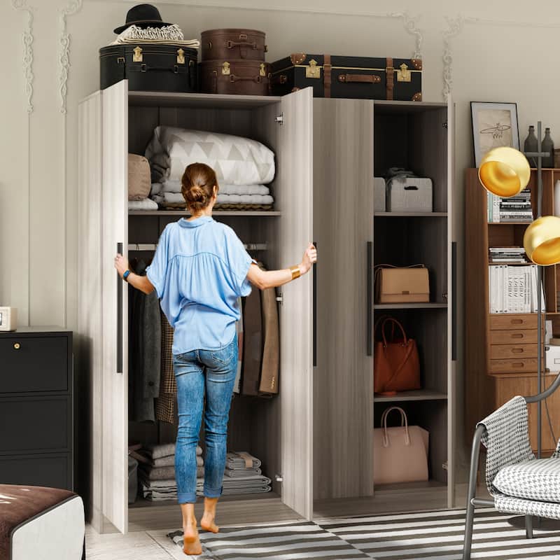 Modern Freestanding Solid Wood Wardrobe Closet With Storage Shelves