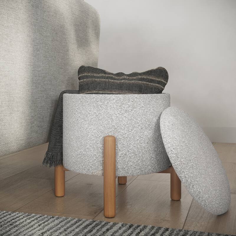 Lavish Home Round Storage Ottoman, Gray