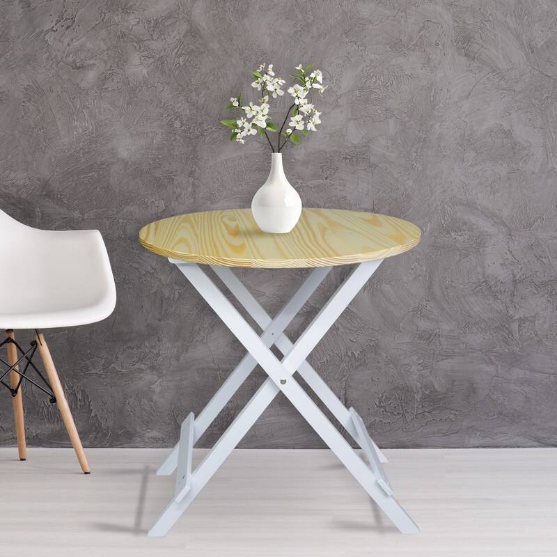No Assembly Required 23.5 in W Solid Wood Round Folding Narrow Dining Table