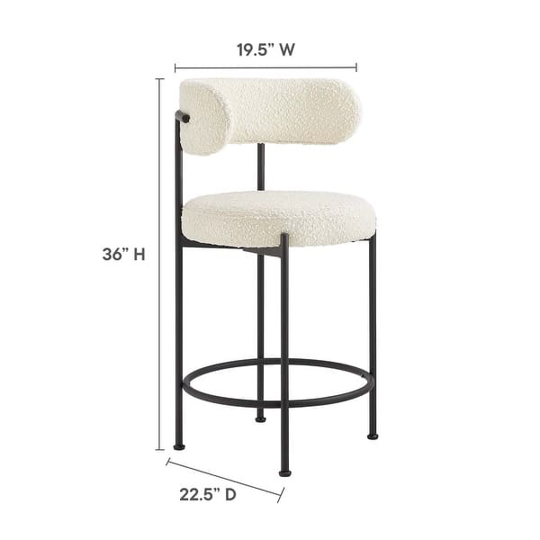 dimension image slide 0 of 2, Albie Boucle Fabric Counter Stools - Set of 2