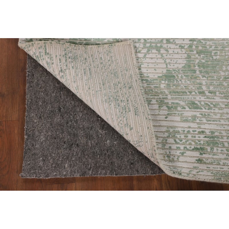 Striped Green Modern Abstract Accent Rug Handmade Wool Carpet - 2'8"x 4'9"