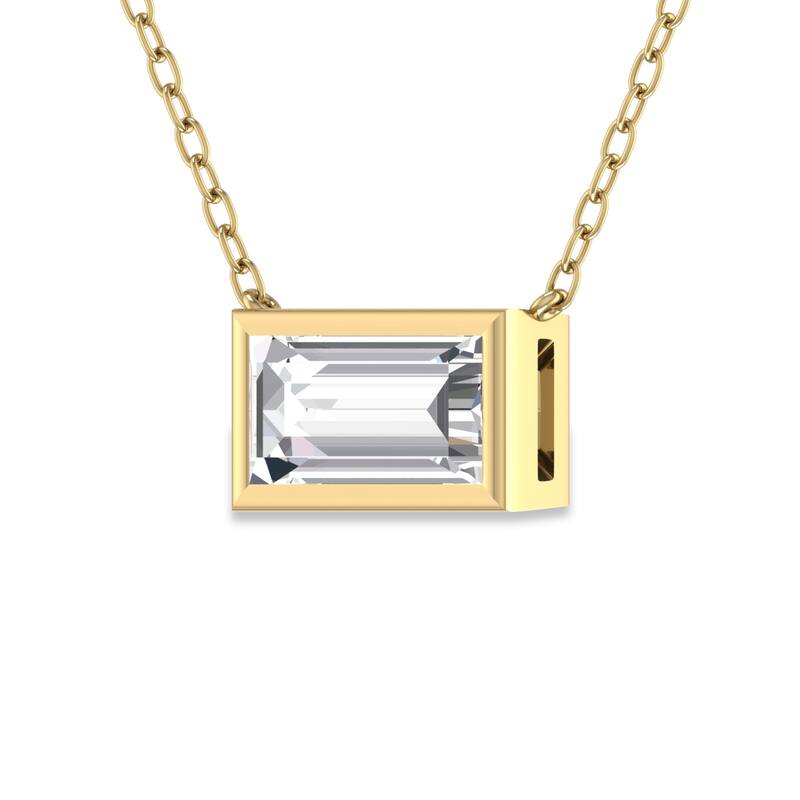 Marquee Lab Grown 1/2 Carat Baguette Bezel Set Diamond Solitaire Pendant in 14K Yellow Gold