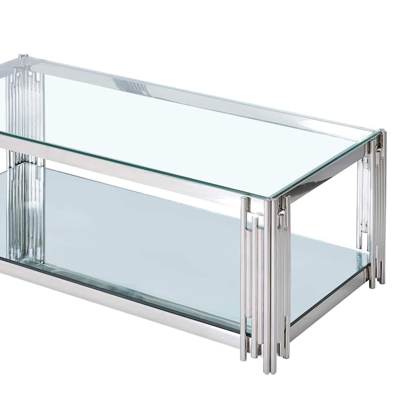 Contemporary Metal and Glass Rectangular Coffee Table