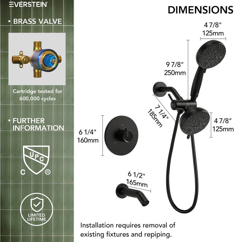 3-Function Thermostatic Shower Faucet With Pressure Balance