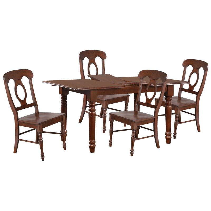 Extendable Dining Set - 5 Piece Rectangular Table & Chairs - 60" Butterfly Leaf - Coastal Style