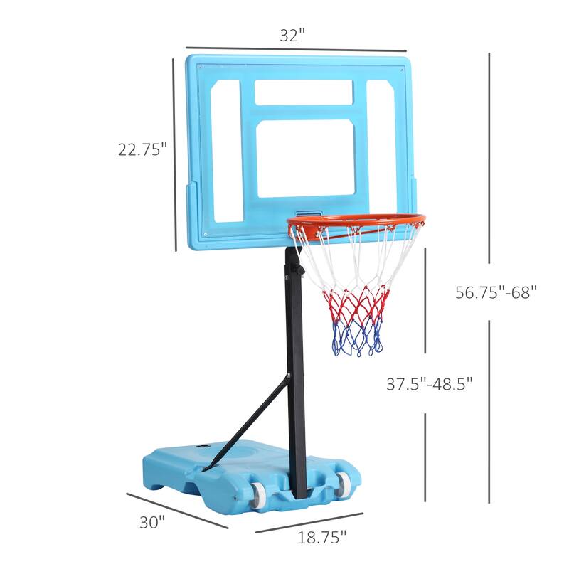 Soozier Poolside Basketball Hoop Stand, 36.5"-48.5" Height Adjustable Portable Hoop System for Adults & Kids, Blue