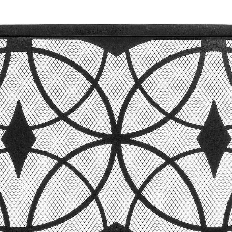 Modern Single Panel Black Unique Pattern Iron Fireplace Screen- - 41.73'' x 12.20'' x 29.33''