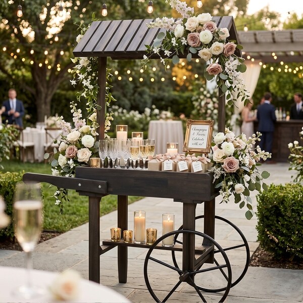 Sunnydaze Rustic, Vintage Flower Cart Display Stand with Wheels