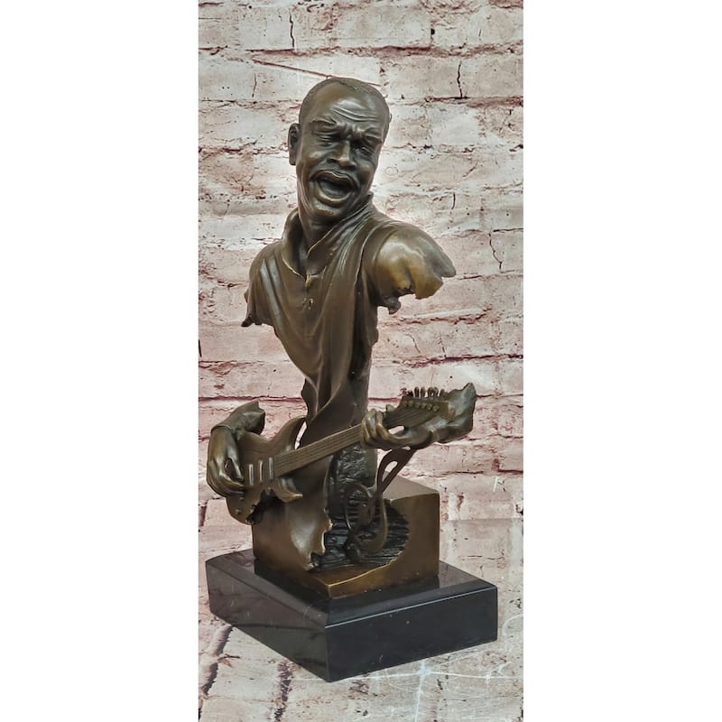 Black Guitarist Musician Bronze Bust Statue Sculpture Figure Original Art 17 Inches X 12 Inches