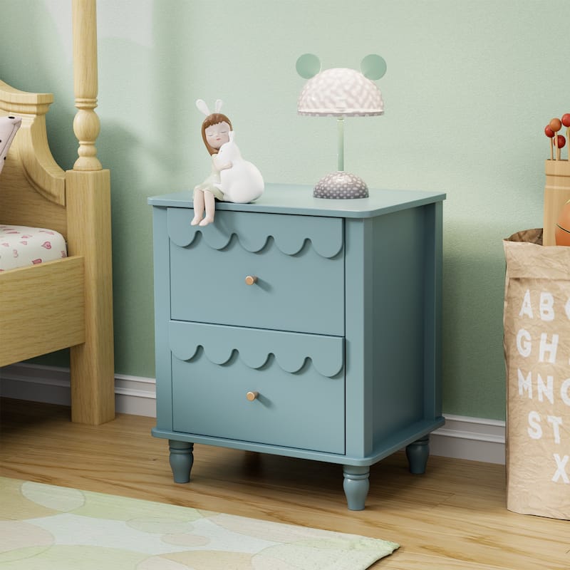 2 Drawers Nightstand Curved Design Cloud Bedside Table