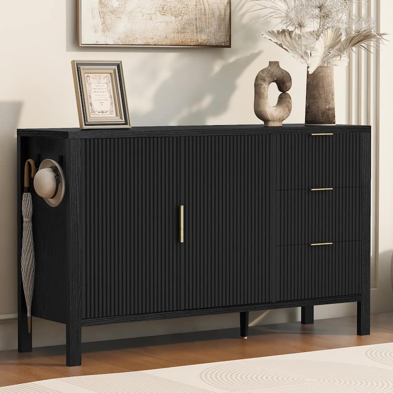 Modern Wave-Pattern Sideboard with 3 Drawers