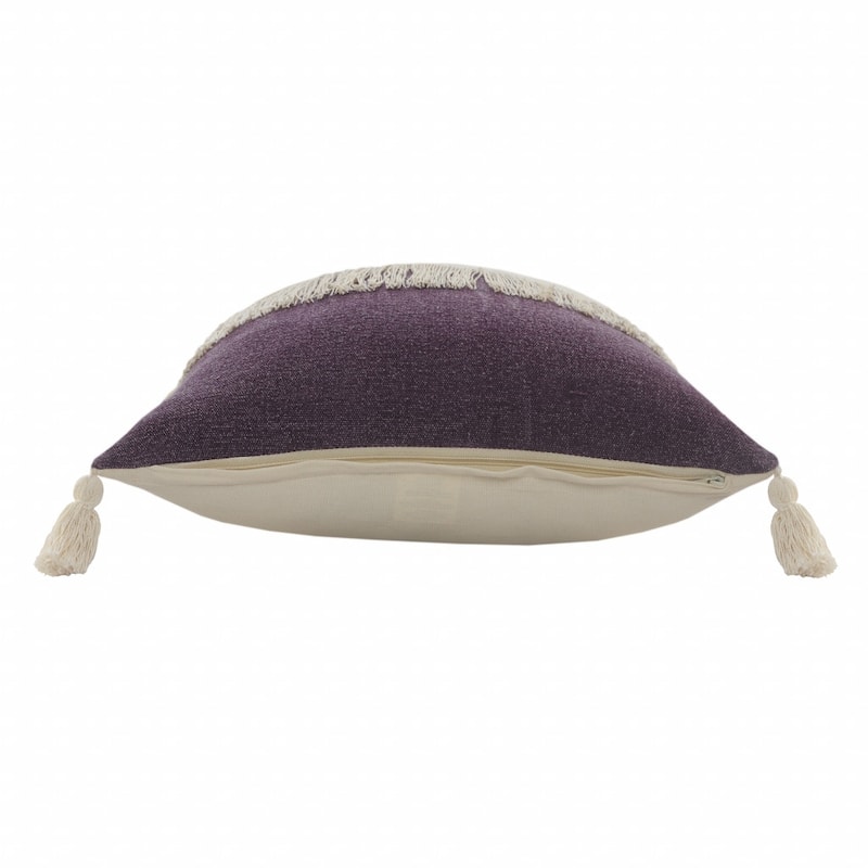 HomeRoots 20" X 20" Purple And Off-White 100% Cotton Zippered Pillow