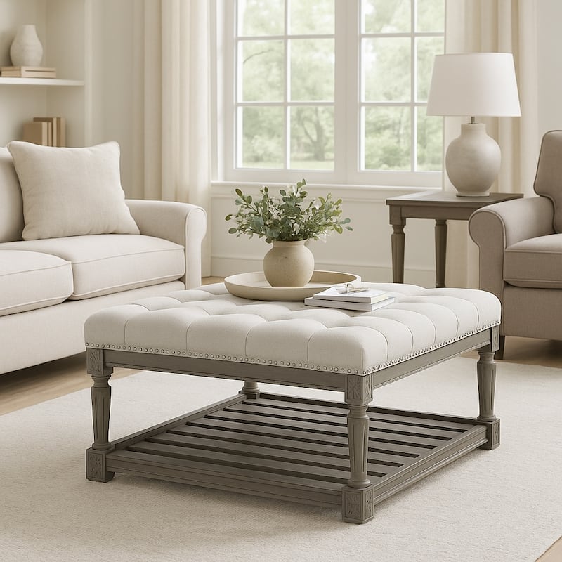 Maven Lane Mesa Square Upholstered Coffee Table - 19' x 33' x 33' - Aged Grey