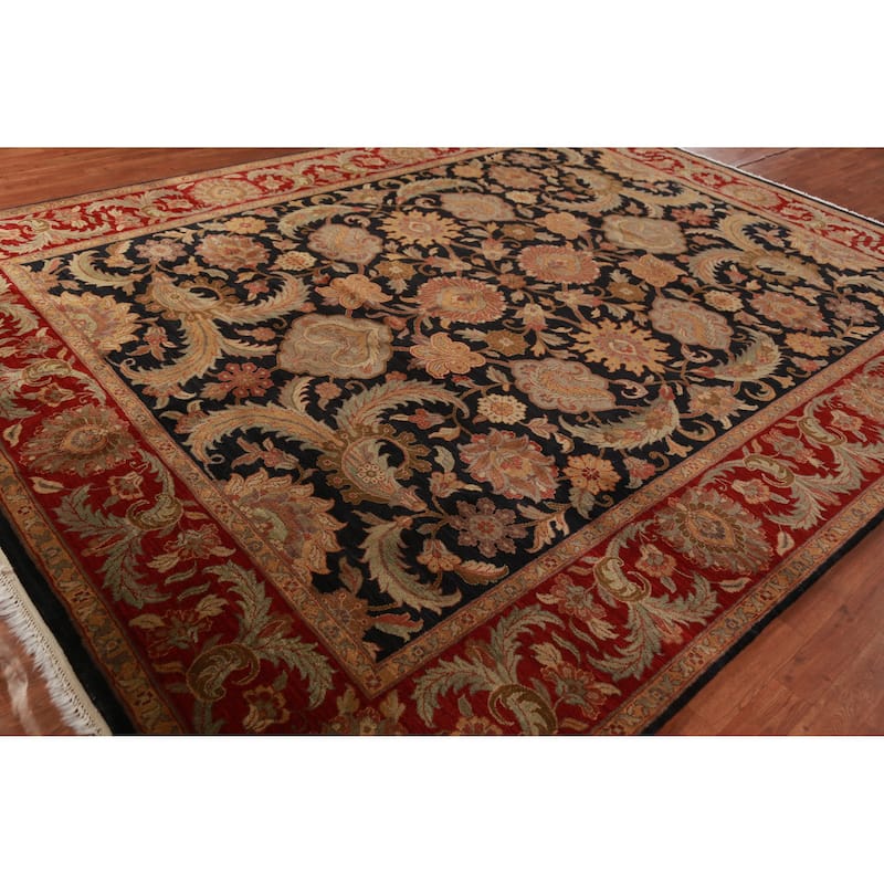 Black Floral Agra Indian Area Rug Handmade Wool Carpet - 9'3"x 12'0"