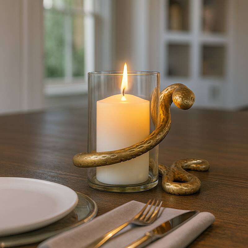 Modern Metal Snakaround Pillar Candle Holder for Home Decor - Gold