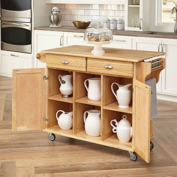Natural Wood Finish Kitchen Island Cart with Locking Casters 24