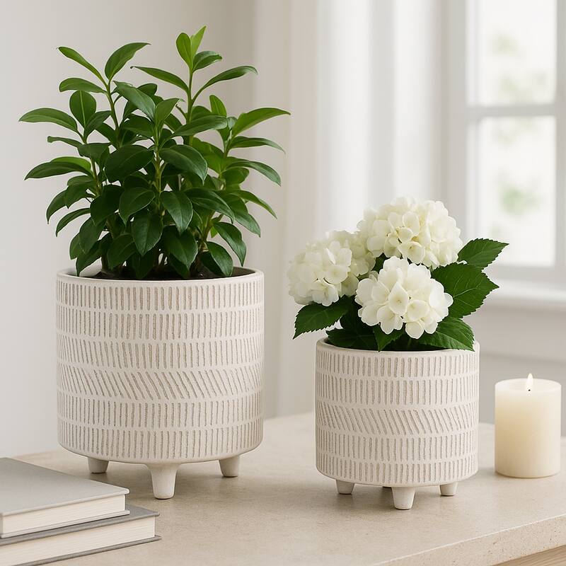 Ceramic Patterned Footed Planter - Set of 2 - 6" - 8"