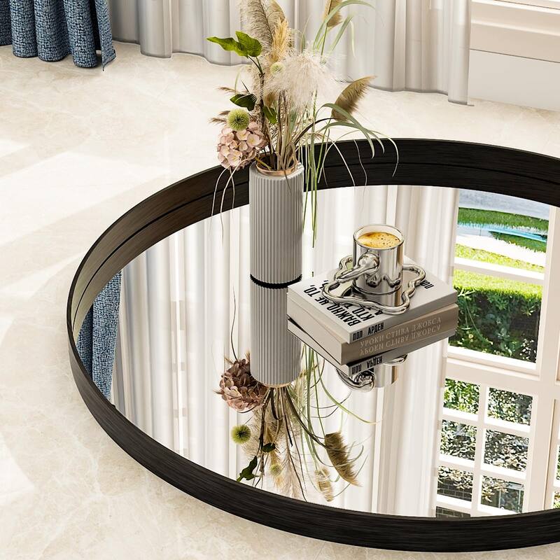 24 Inch Round Bathroom Mirror - Wall Mounted Circle Mirror with Metal Frame, Modern Mirror Suitable for Bathroom, Vanity - Black