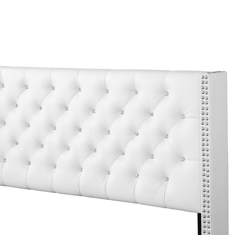 Jeweled Tufted Upholstered Panel Queen Bed - 86" - White