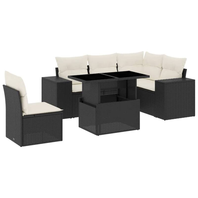 vidaXL Patio Sofa Set with Cushions Outdoor Furniture 6 Piece Poly Rattan - 21.7 x 39.4 x 28.7