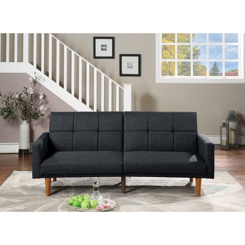 Transitional Fabric Adjustable Loveseat Couch, Convertible Sofa Bed with Tufted Cushion Back & Square Arms