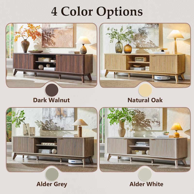 70" Modern Fluted TV Stand for Living Room, Wood Entertainment Center