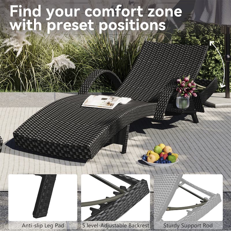 80'' Outdoor Wicker Chaise Lounge Chairs Set of 2