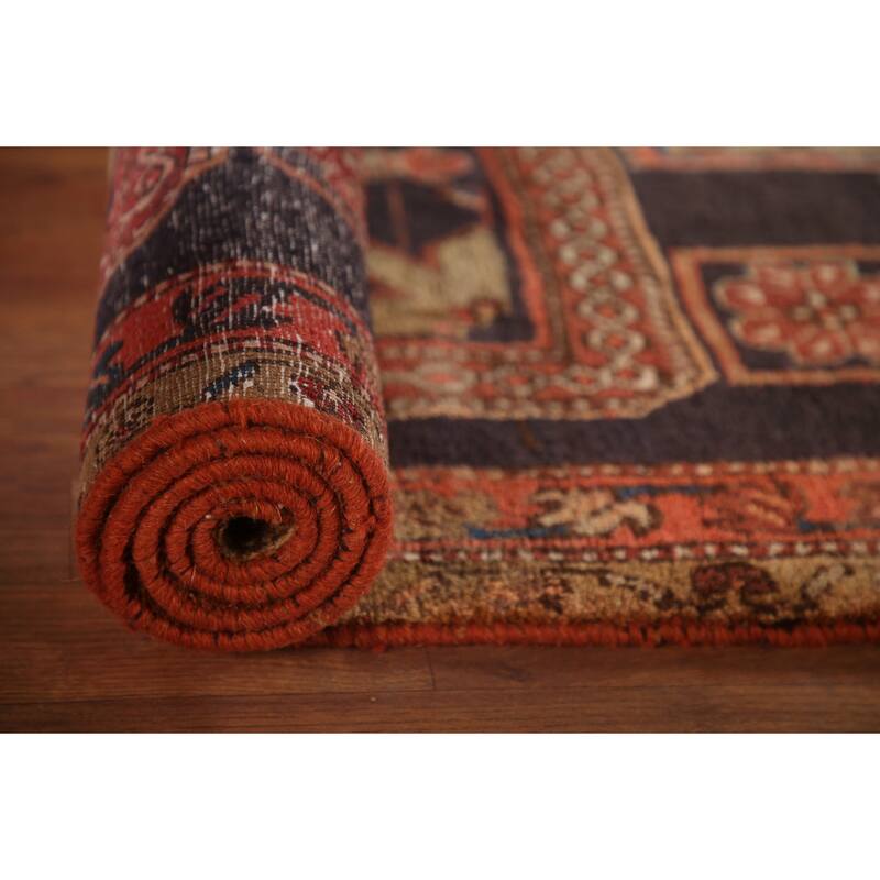 Blue Ardebil Persian Vintage Runner Rug Hand-knotted Wool Carpet - 3'6"x 11'1"