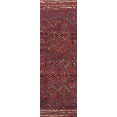 Hand Knotted Oriental 100% Wool Carpet Traditional Tribal Red Balouch Runner Rug - 8' 6'' X 2' 1''