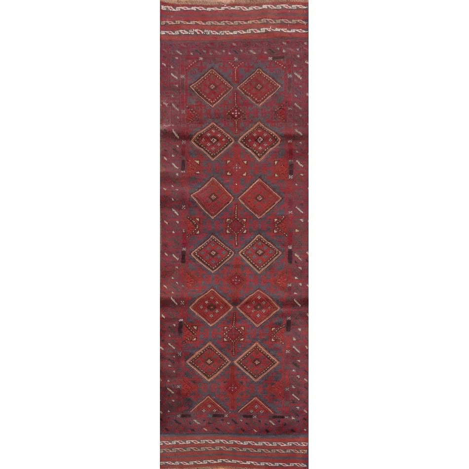 Hand Knotted Oriental 100% Wool Carpet Traditional Tribal Red Balouch Runner Rug - 8' 6'' X 2' 1''