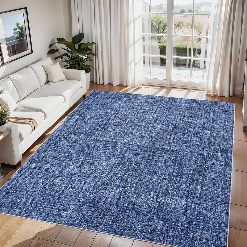 Washable Living Room Rugs Farmhouse Rug Modern Solid Carpet Soft Non Slip Area Rug - 5'x7' - Blue