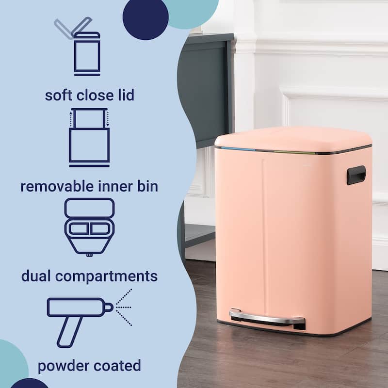 happimess 10.6-Gallon Double Bucket Trash Can with Soft Close Lid