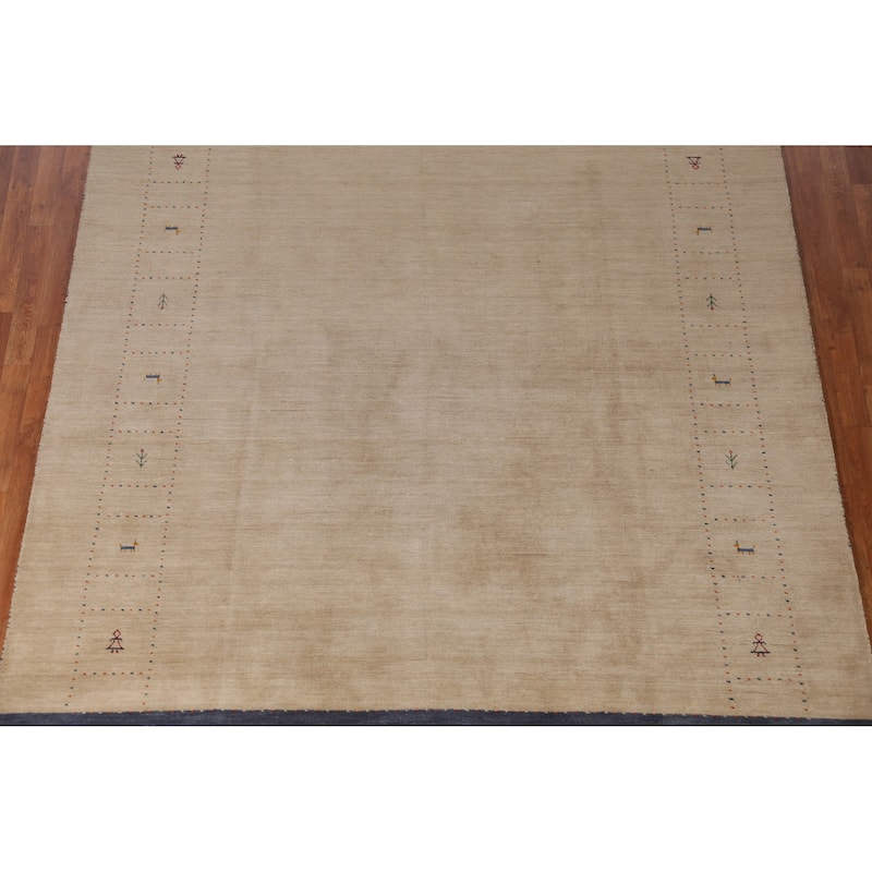 Light Brown Gabbeh Indian Area Rug Handmade Wool Carpet - 7'10" x 9'9"
