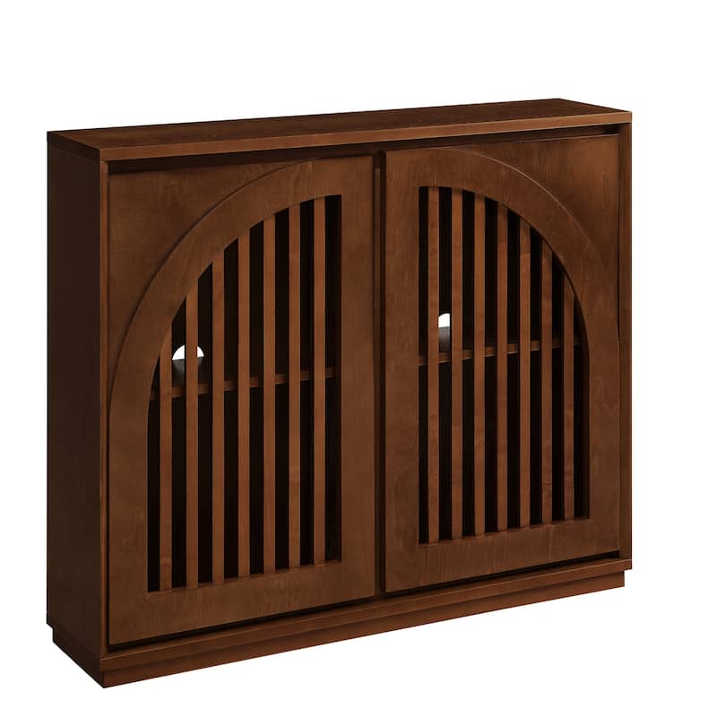 Roomfitters Fluted Sideboard Cabinet Curved Symmetrical Storage Console Narrow Buffet for Entryway & Coffee Bar
