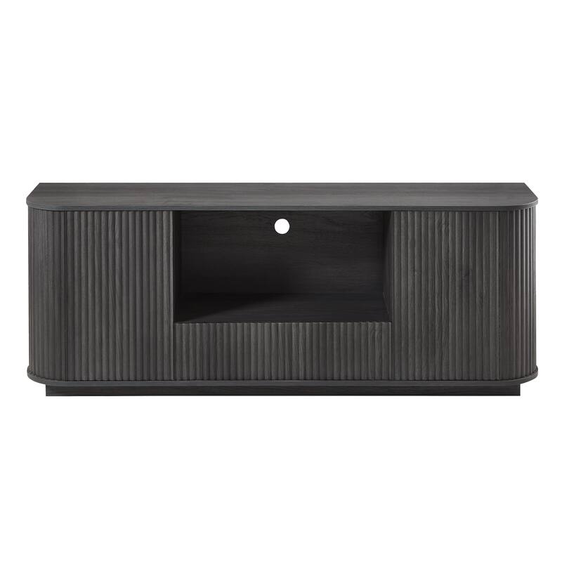 Mid-Century Modern Sideboard Storage Cabinet TV Stand with Drawer & Shelves, 64-Inch Wooden Wavy TV Cabinet with Open Storage
