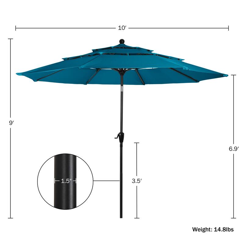 10 ft Patio Umbrella, 3-Tiered Sunshade with Push Button Tilt and Easy-Open Crank, Outdoor Umbrella for Deck, Yard